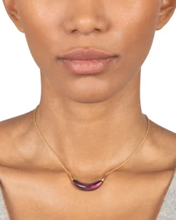 Gold Capped Crescent Lucite Necklace- Black Cherry