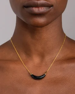 Gold Capped Crescent Lucite Necklace- Onyx