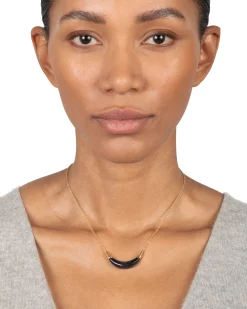 Gold Capped Crescent Lucite Necklace- Onyx