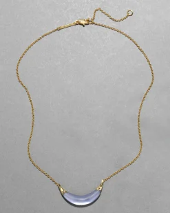 Gold Capped Crescent Lucite Necklace- Steel Blue
