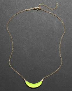 Gold Capped Crescent Necklace- Fluorescent Yellow