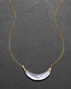 Gold Capped Crescent Necklace- White Opal