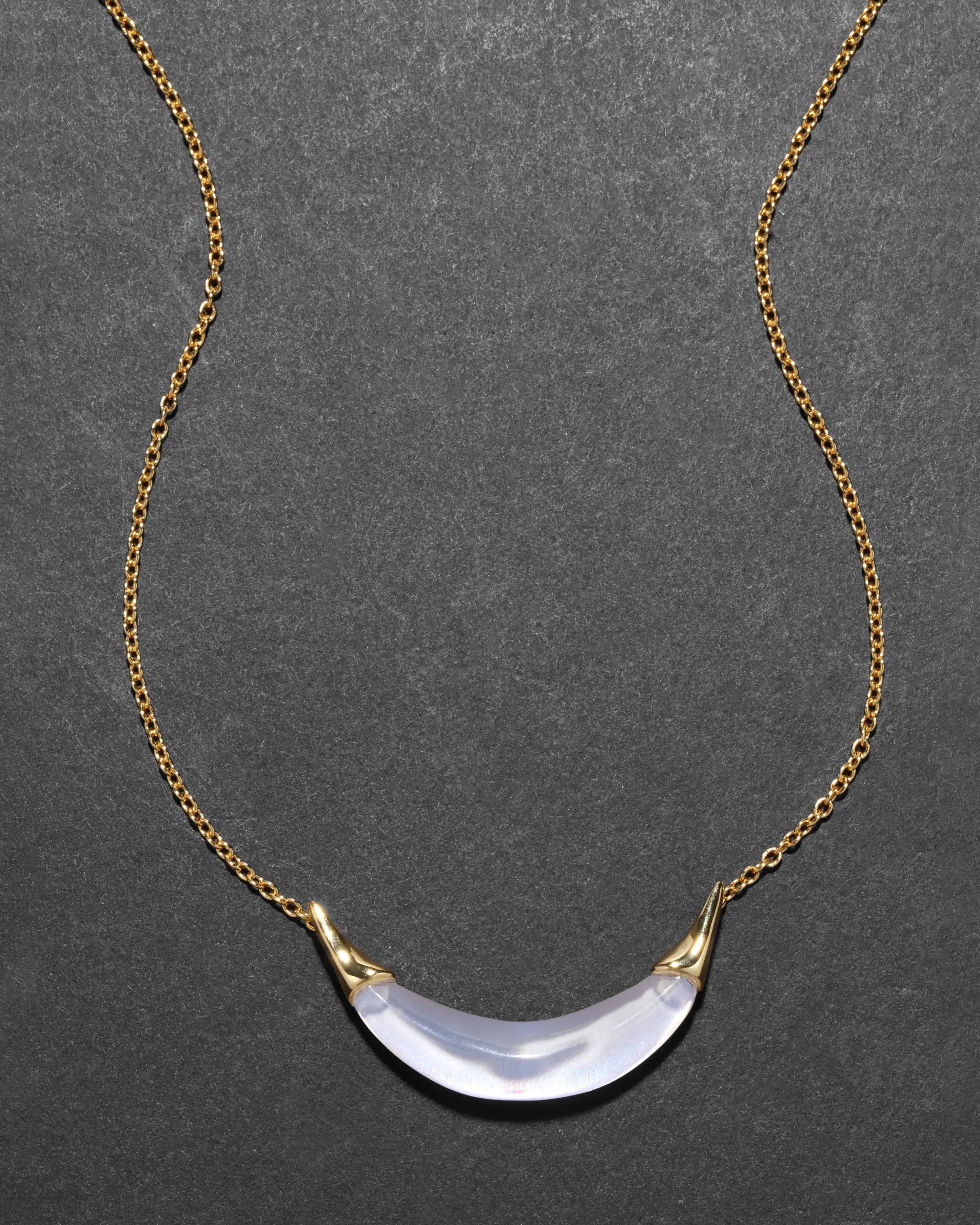 Gold Capped Crescent Necklace- White Opal