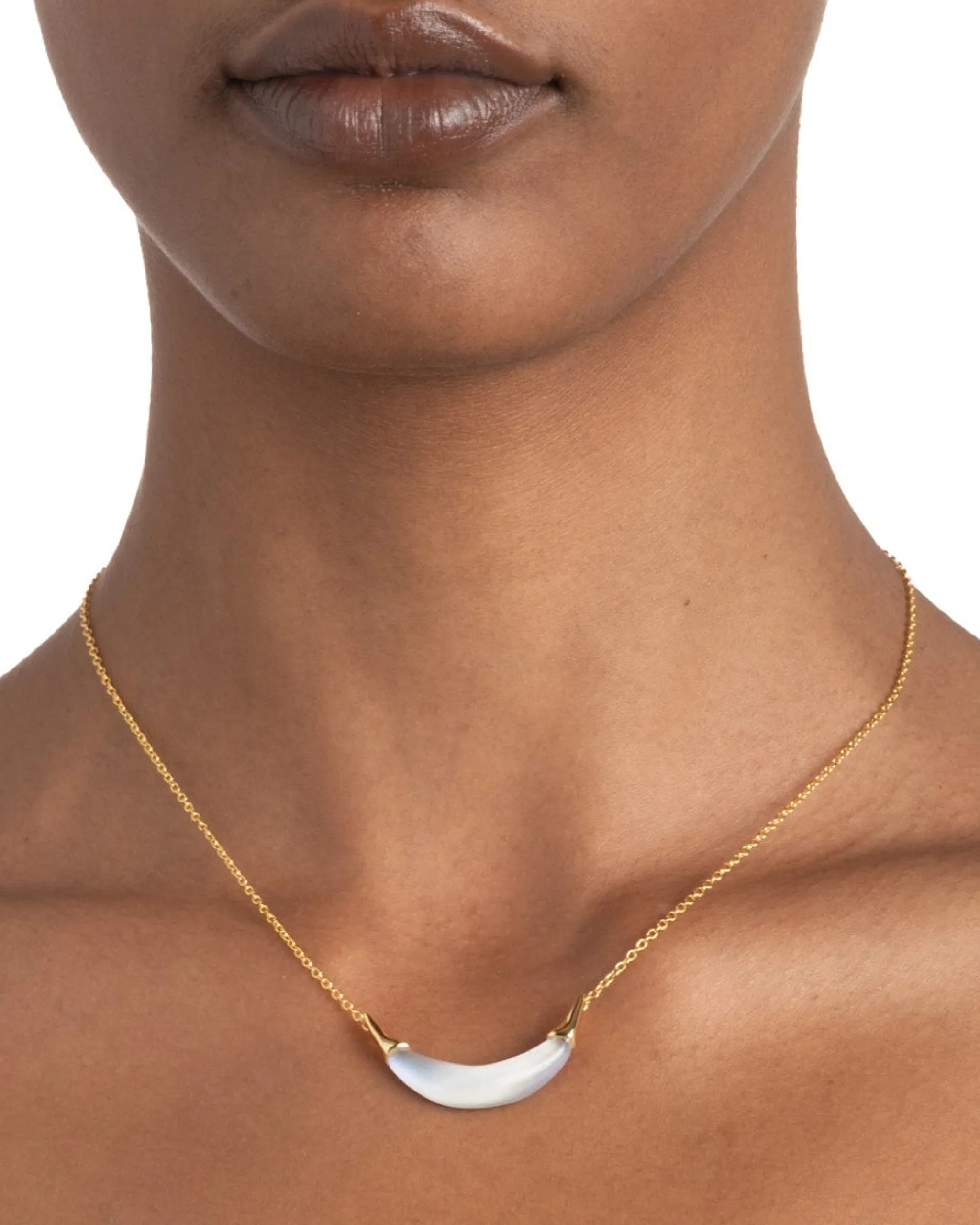 Gold Capped Crescent Necklace- White Opal