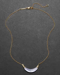 Gold Capped Crescent Necklace- White Opal