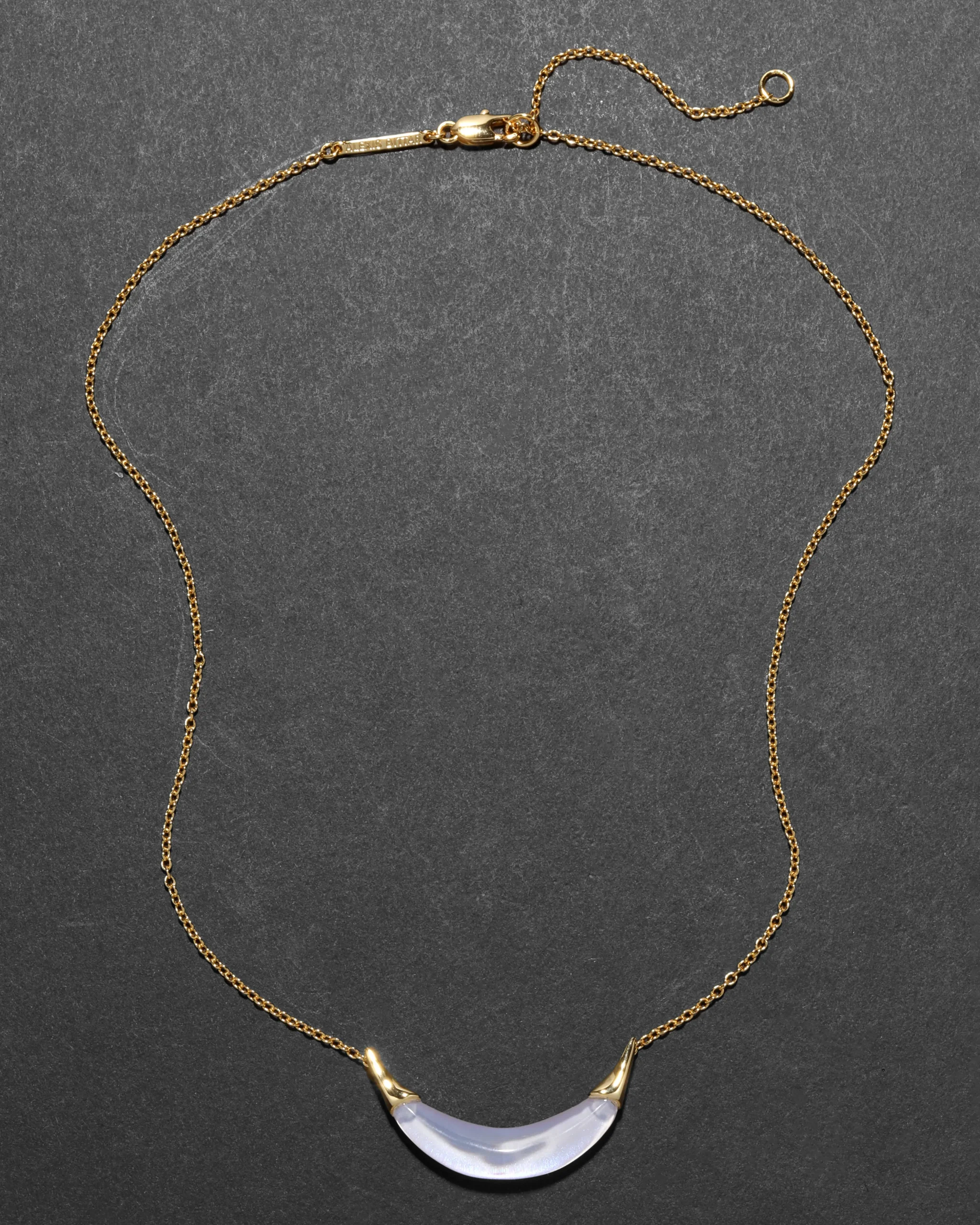 Gold Capped Crescent Necklace- White Opal