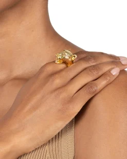 Gold Panther Visage Ring
