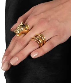 Gold Panther Visage Ring