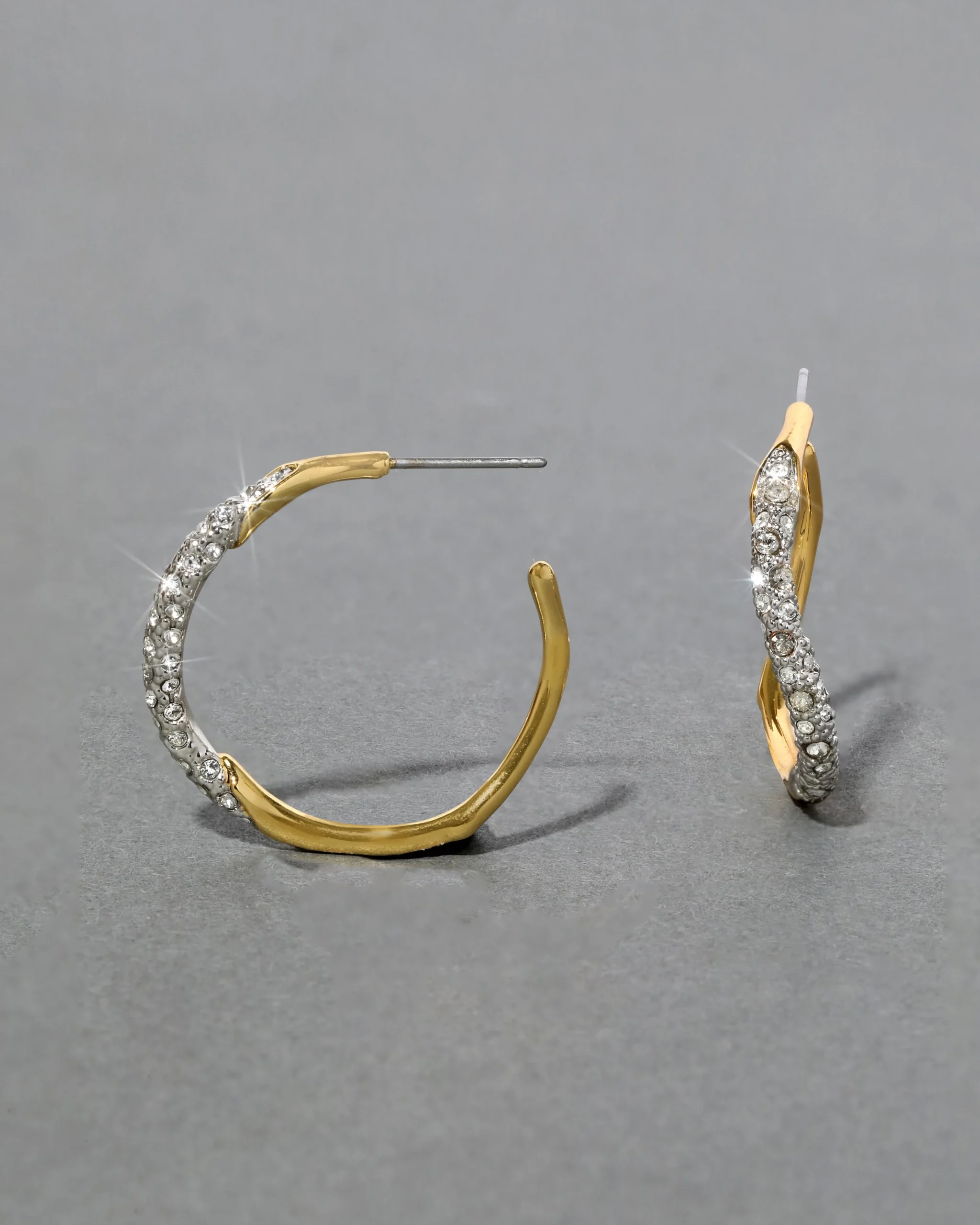 Gold Two Tone Pave Hoop Earring