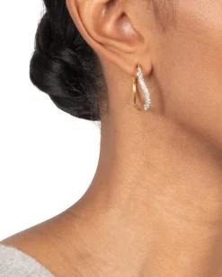 Gold Two Tone Pave Hoop Earring