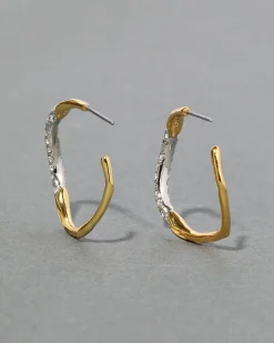 Gold Two Tone Pave Hoop Earring