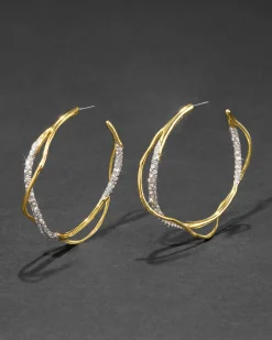 Intertwined Gold Two Tone Pave Hoop Earring