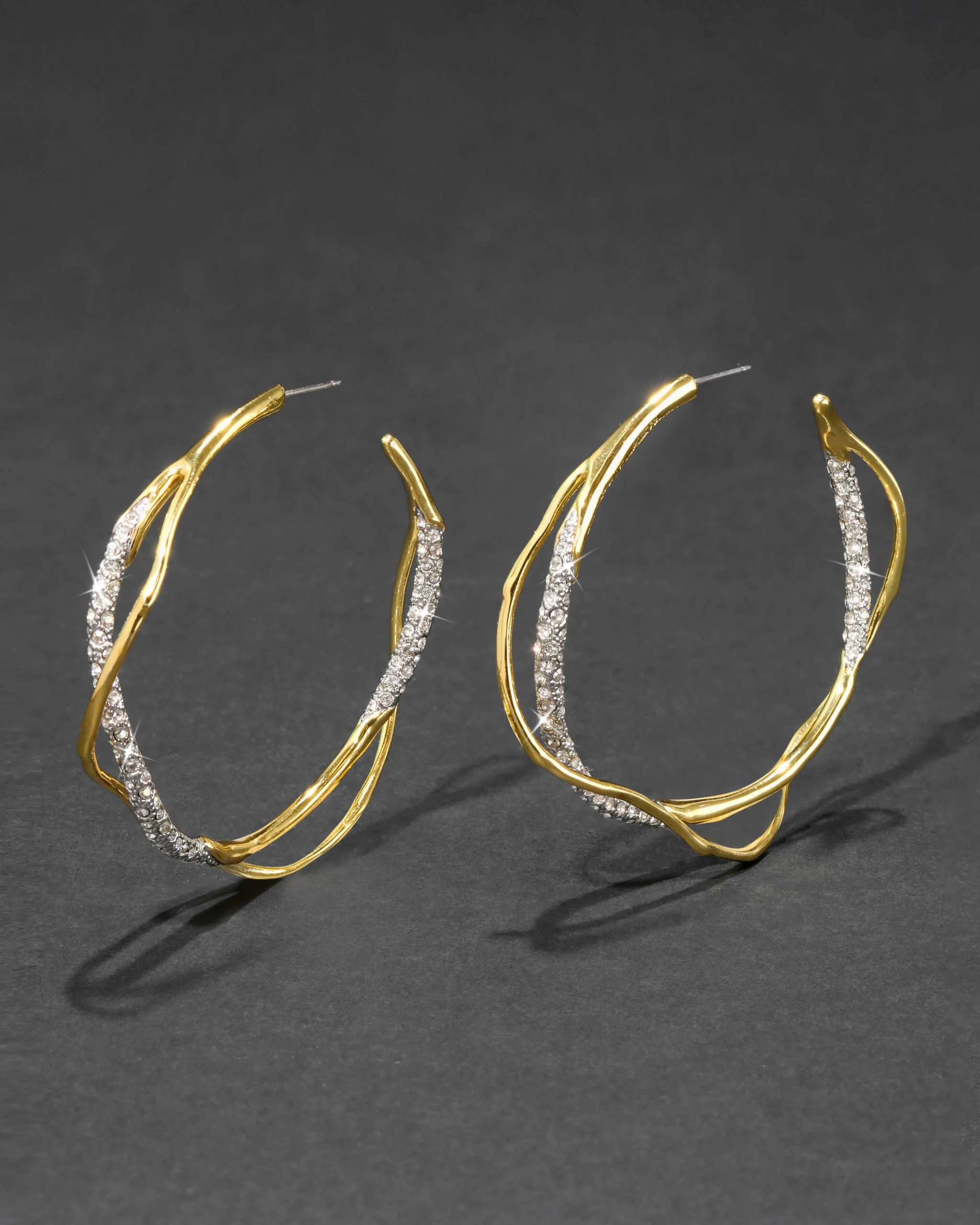 Intertwined Gold Two Tone Pave Hoop Earring
