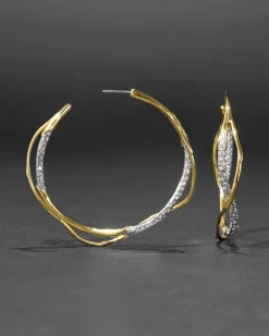 Intertwined Gold Two Tone Pave Hoop Earring