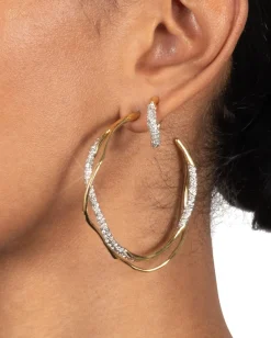 Intertwined Gold Two Tone Pave Hoop Earring
