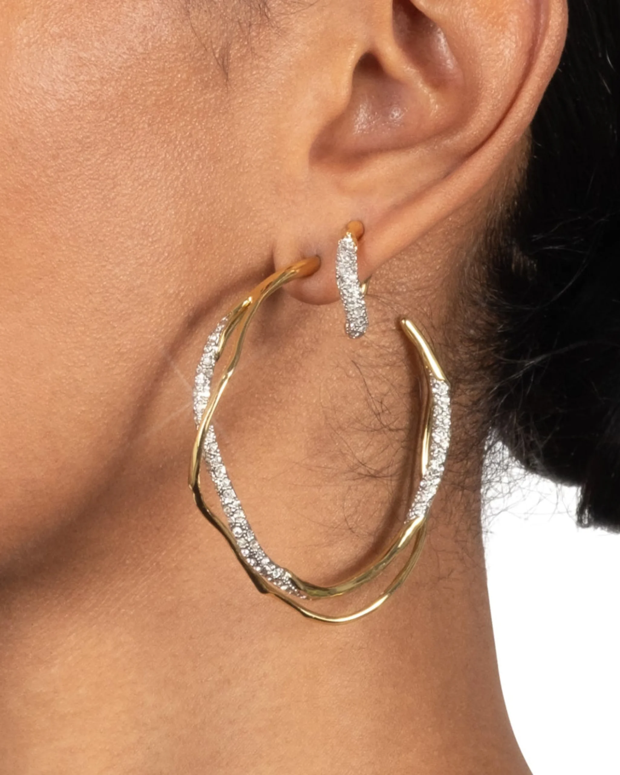 Intertwined Gold Two Tone Pave Hoop Earring