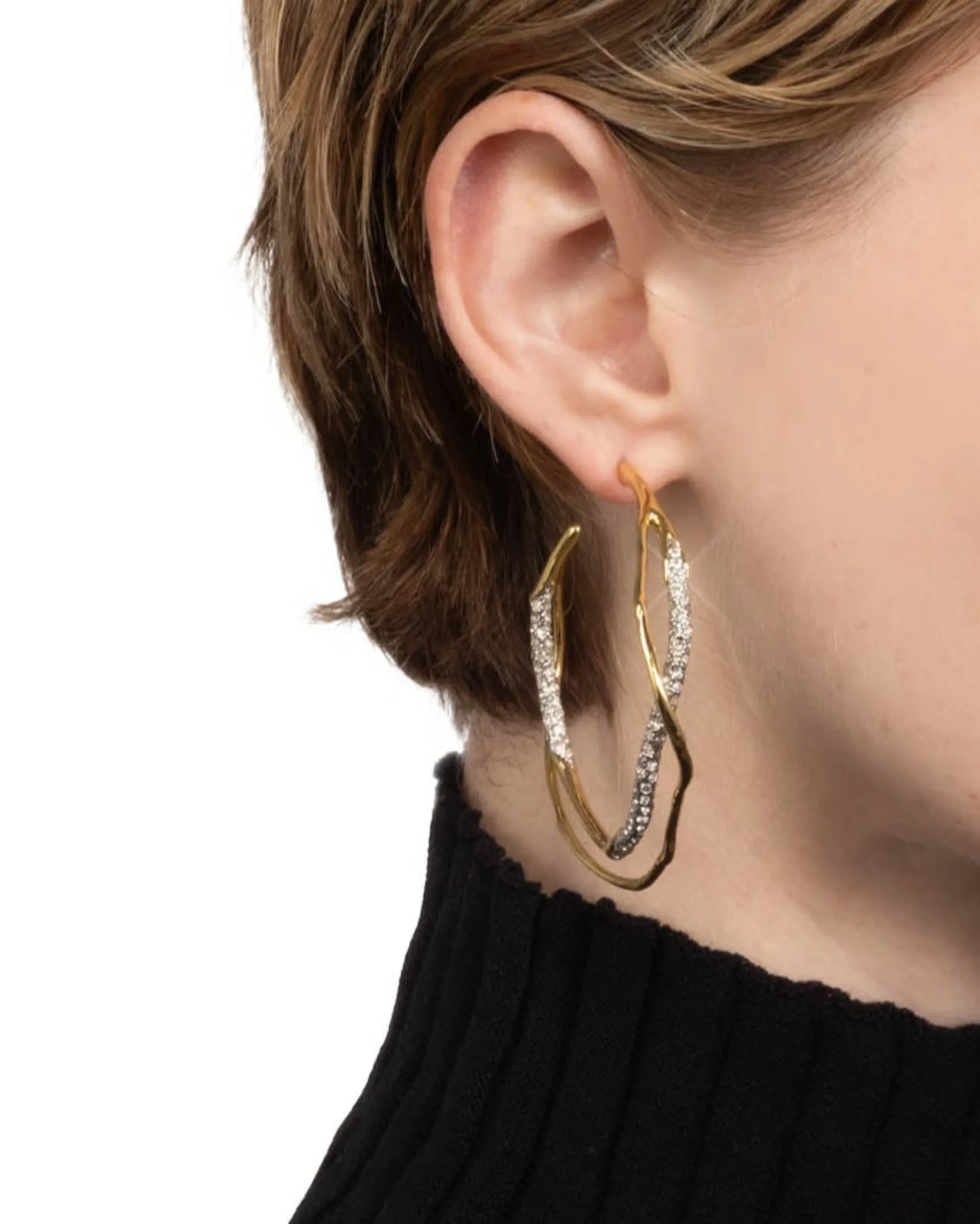 Intertwined Gold Two Tone Pave Hoop Earring