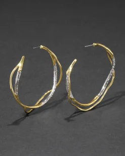Intertwined Gold Two Tone Pave Hoop Earring
