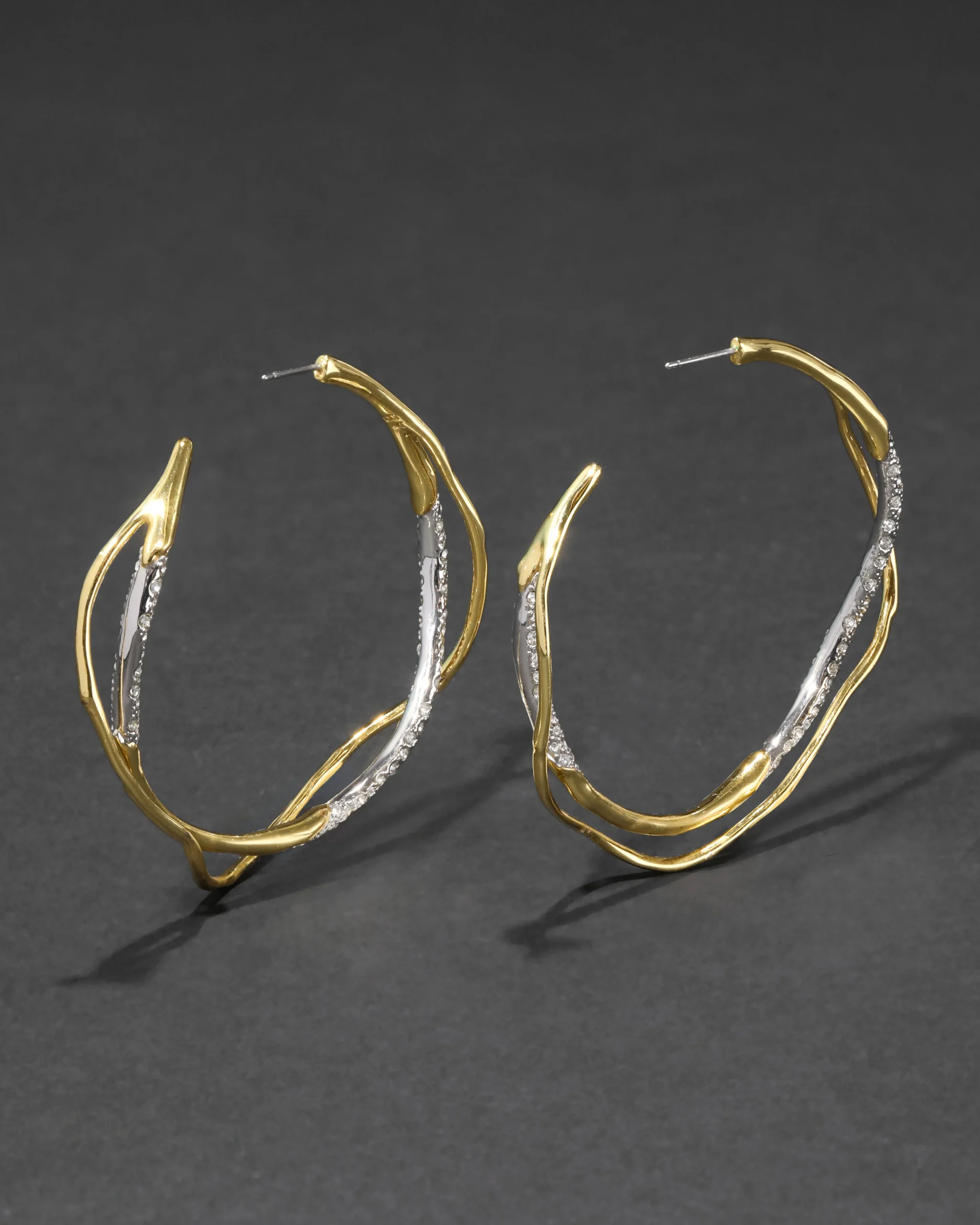 Intertwined Gold Two Tone Pave Hoop Earring