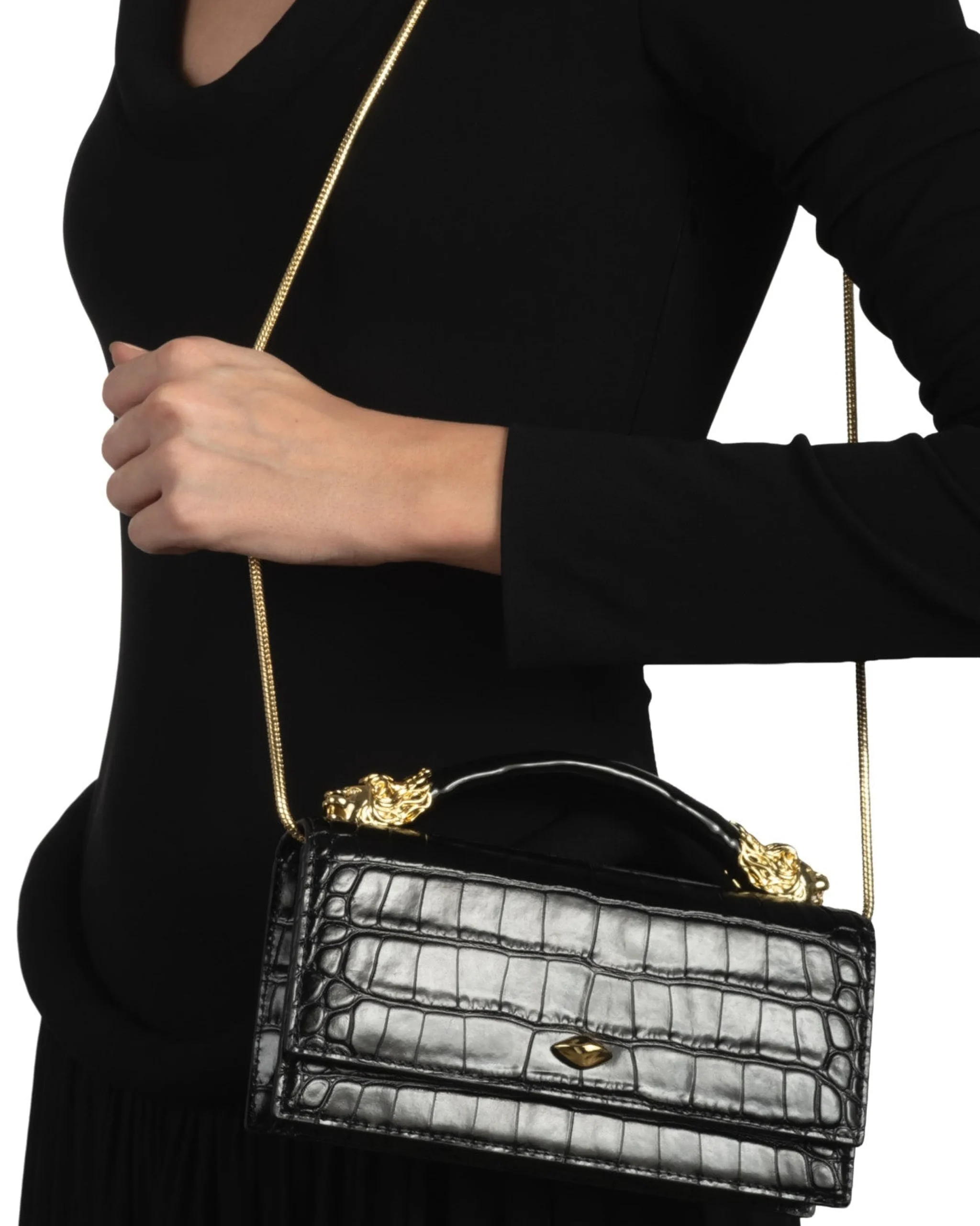 Lioness Top Handle Clutch- Black