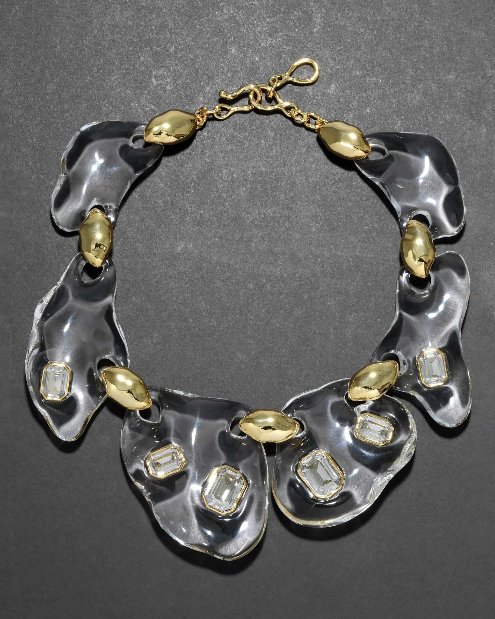Liquid Lucite Crystal Pebble Necklace- Clear