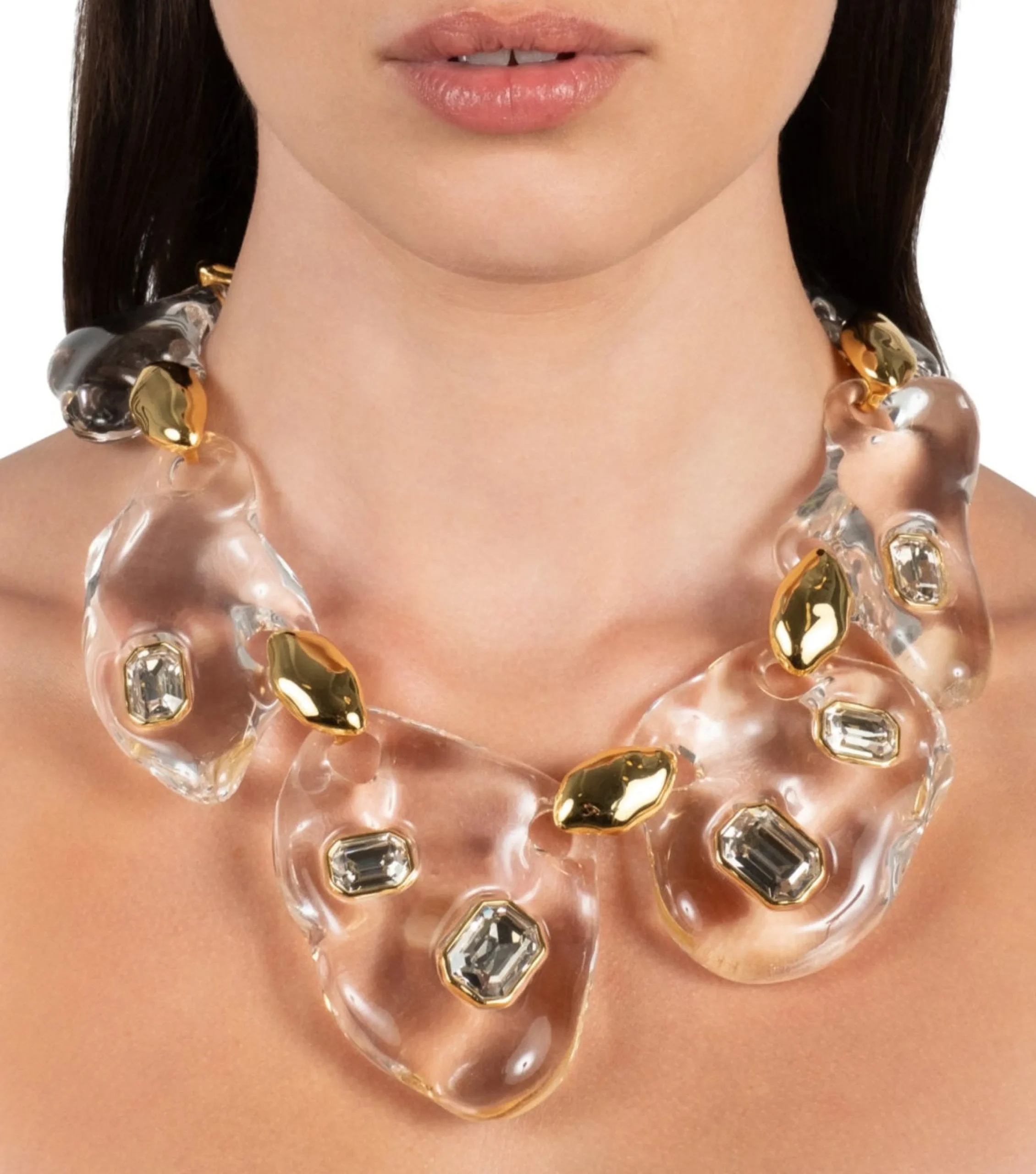 Liquid Lucite Crystal Pebble Necklace- Clear