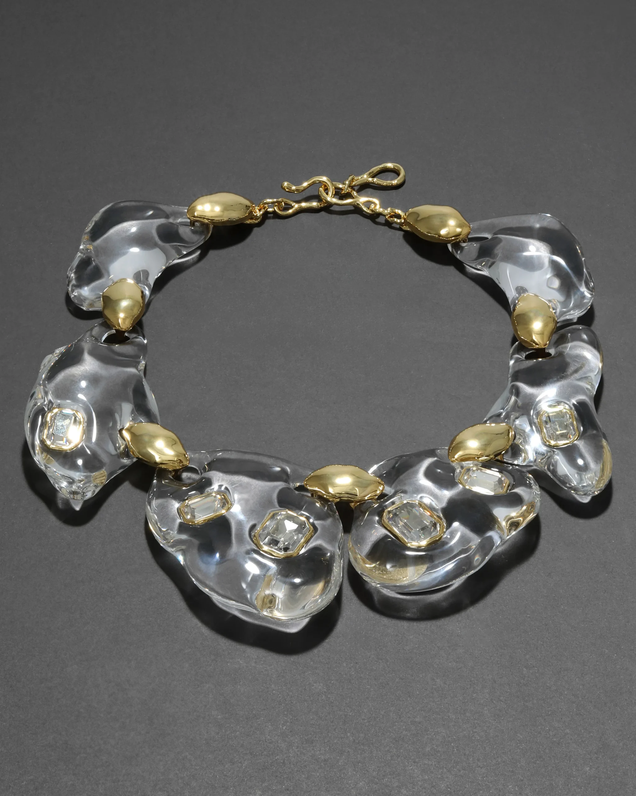 Liquid Lucite Crystal Pebble Necklace- Clear