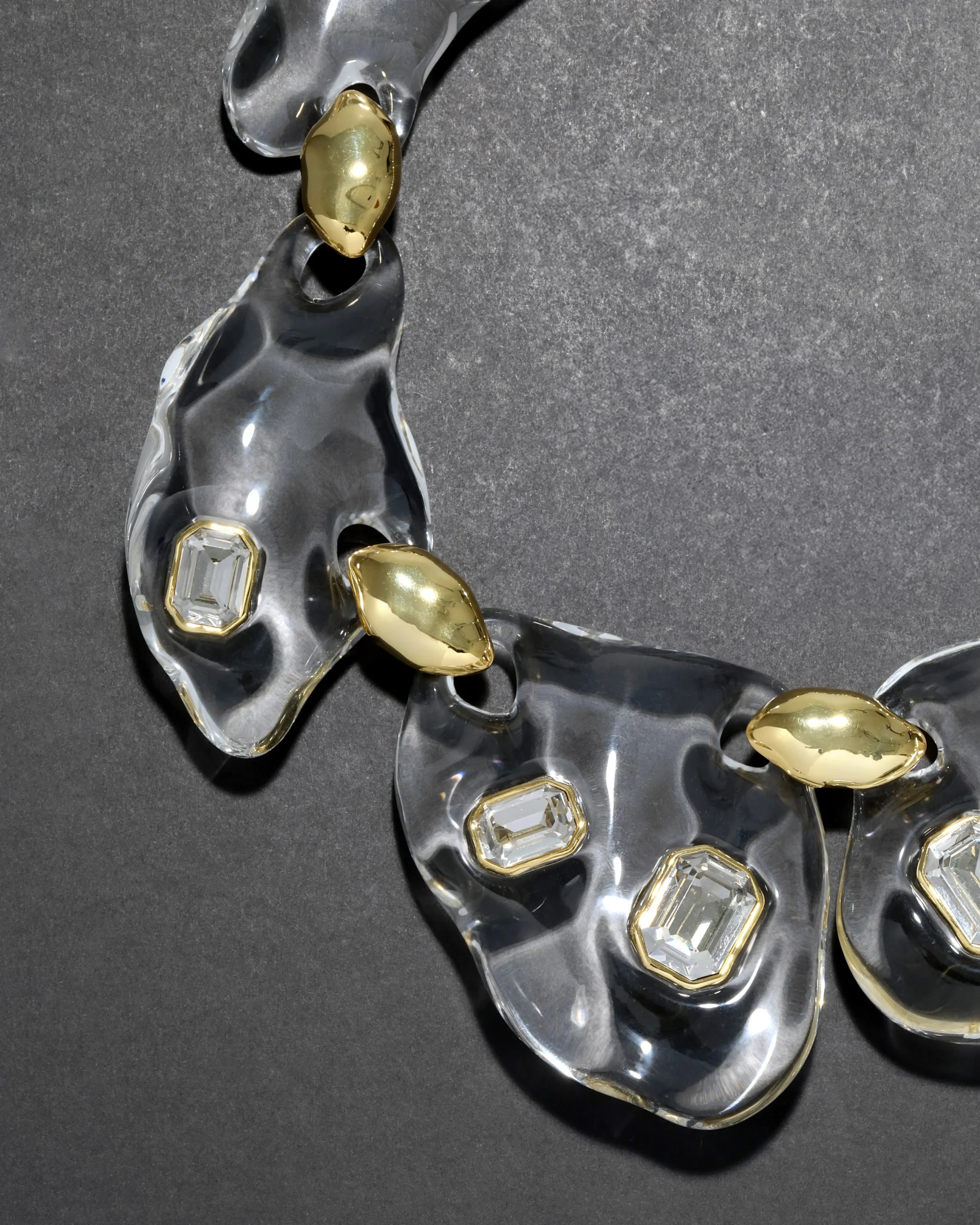 Liquid Lucite Crystal Pebble Necklace- Clear