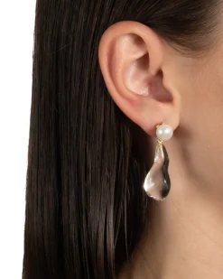 Liquid Lucite Freshwater Pearl Drop Earring- Clear