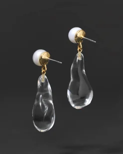 Liquid Lucite Freshwater Pearl Drop Earring- Clear