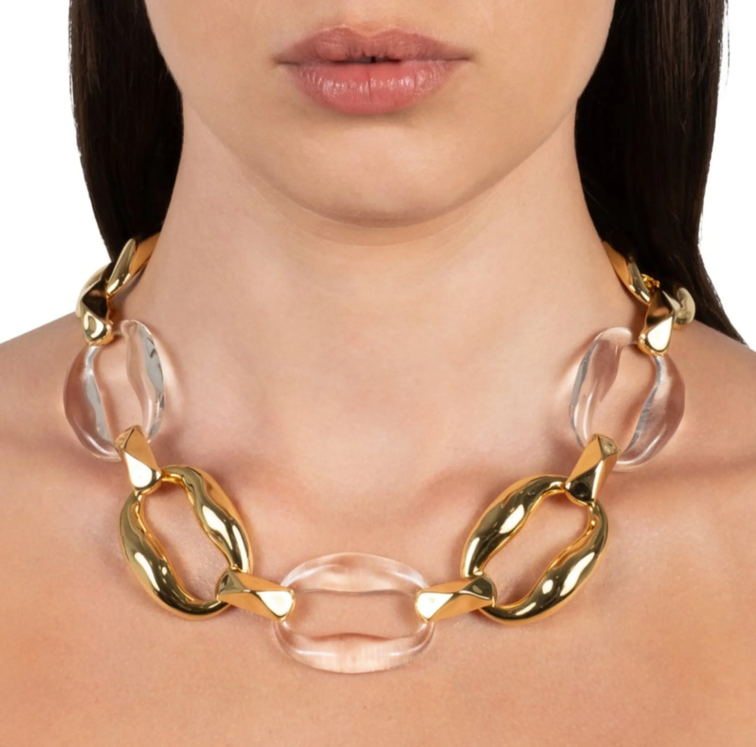 Liquid Lucite Gold Link Necklace- Clear