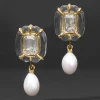 Liquid Lucite Jeweled Freshwater Pearl Drop Earring- Clear
