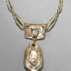 Lucite Brutalist Black Mother of Pearl Doublet Necklace- Warm Grey