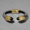 Lucite Brutalist Black Obsidian Hinge Bracelet- Black