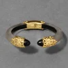 Lucite Brutalist Black Obsidian Hinge Bracelet- Warm Grey