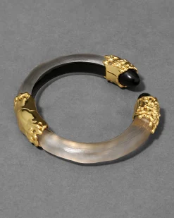 Lucite Brutalist Black Obsidian Hinge Bracelet- Warm Grey