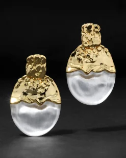 Lucite Brutalist Gilded Disc Clip Earring- Silver