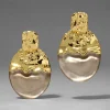Lucite Brutalist Gilded Disc Clip Earring- Warm Grey