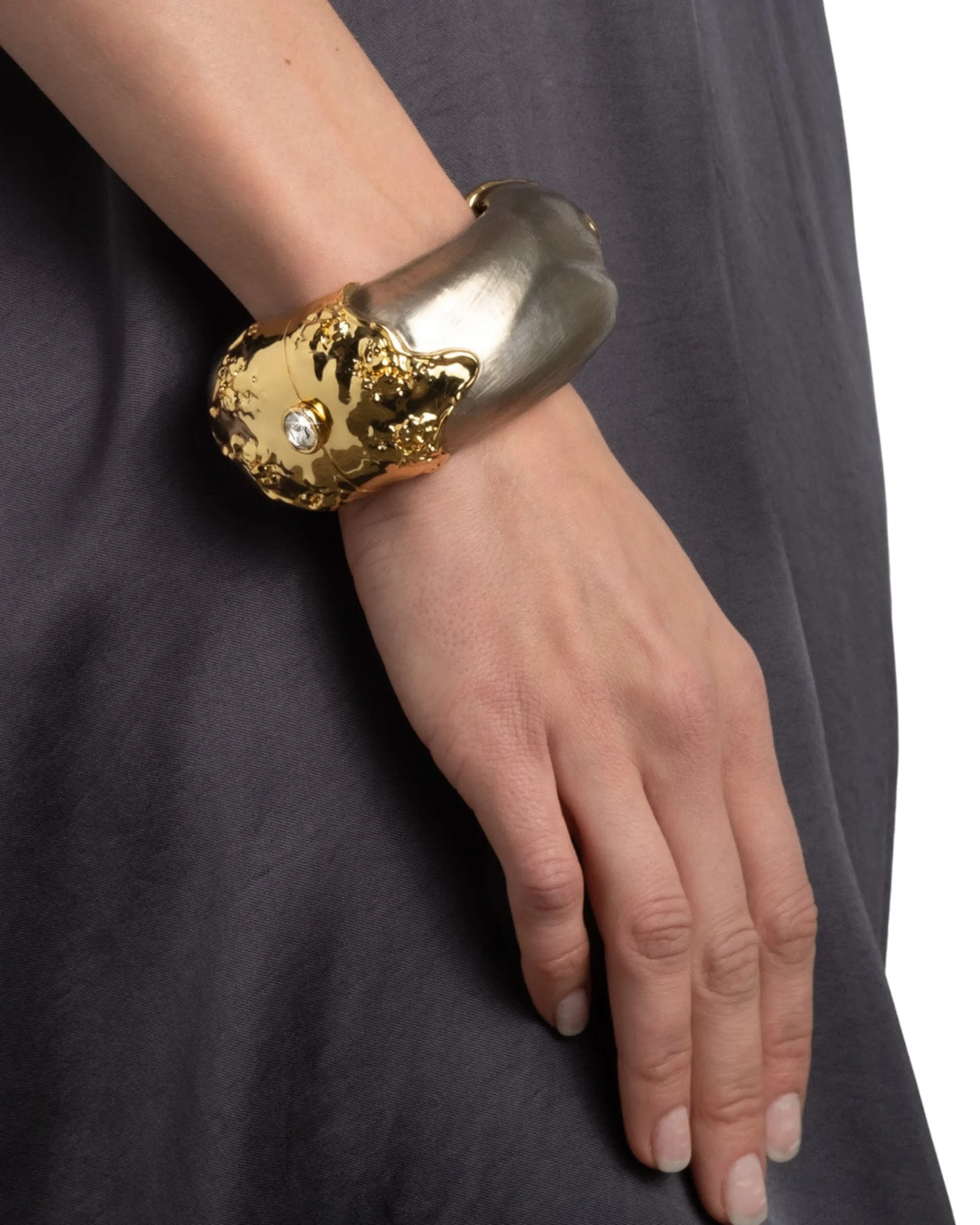 Lucite Brutalist Wide Hinge Bracelet- Warm Grey