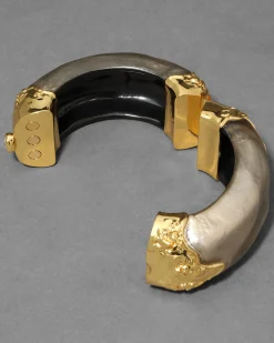 Lucite Brutalist Wide Hinge Bracelet- Warm Grey