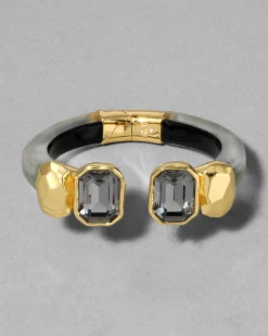 Lucite Crystal Capped Hinge Bracelet- Sage