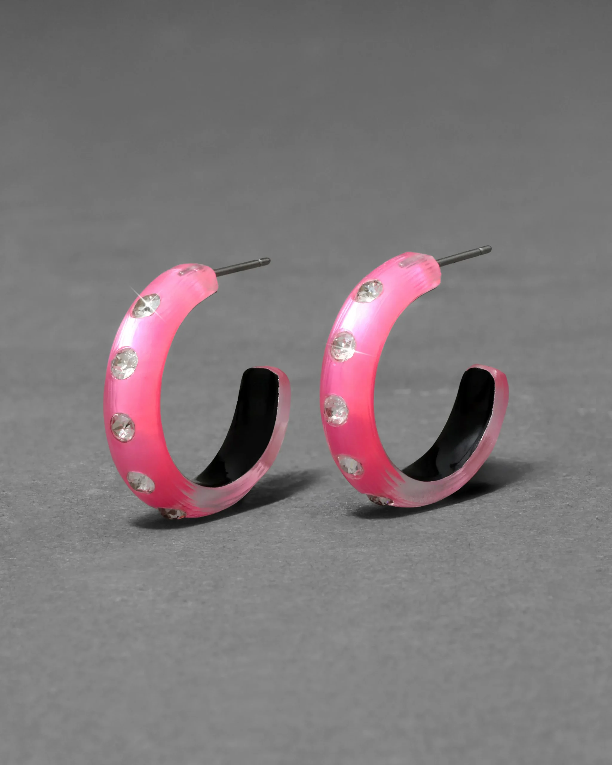 Lucite Crystal Hoop Earring- Neon Pink