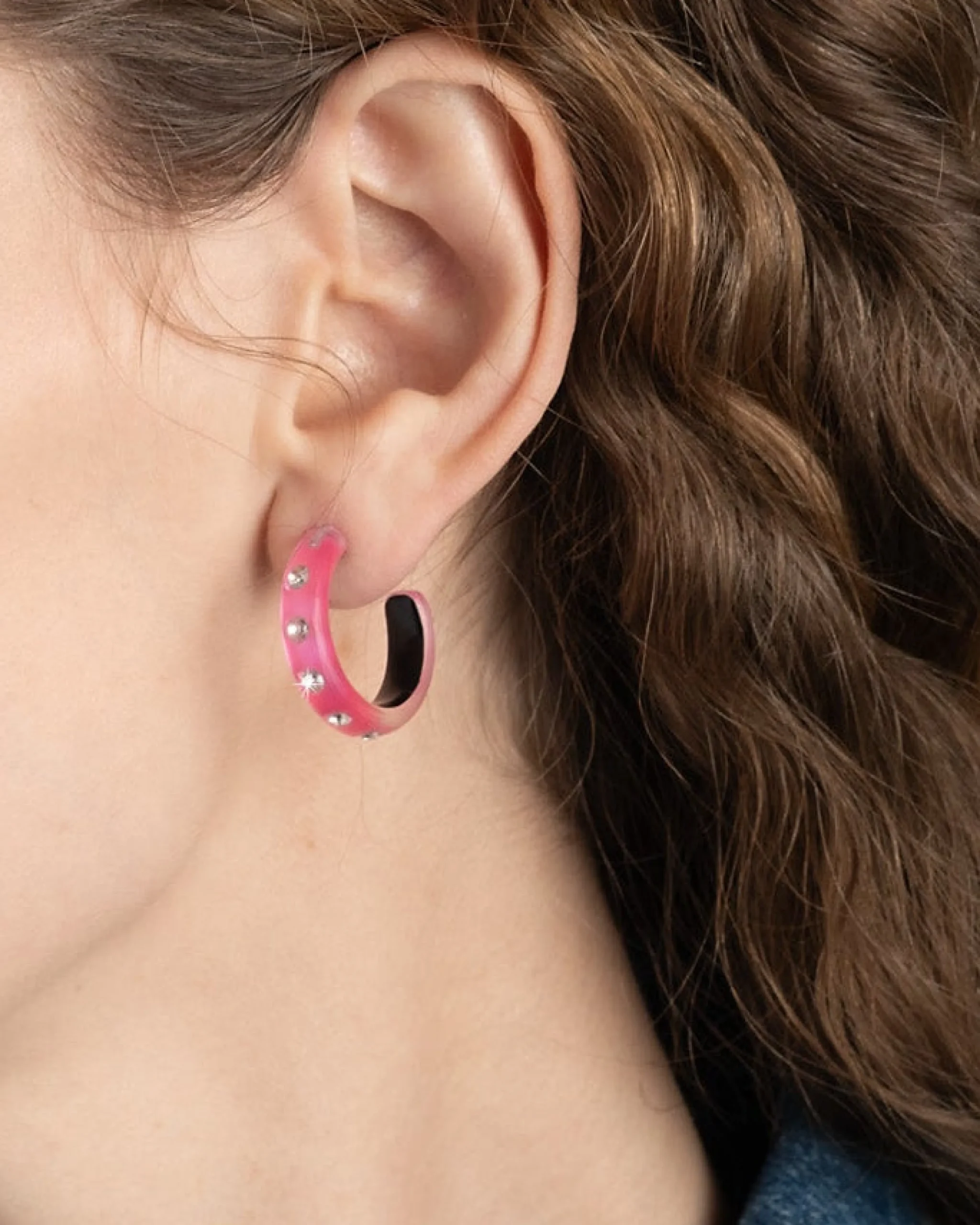Lucite Crystal Hoop Earring- Neon Pink