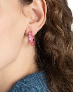 Lucite Crystal Hoop Earring- Neon Pink