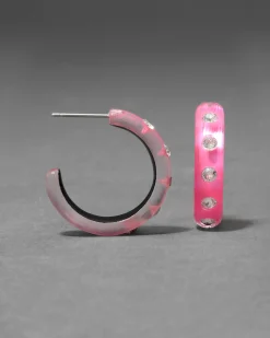 Lucite Crystal Hoop Earring- Neon Pink