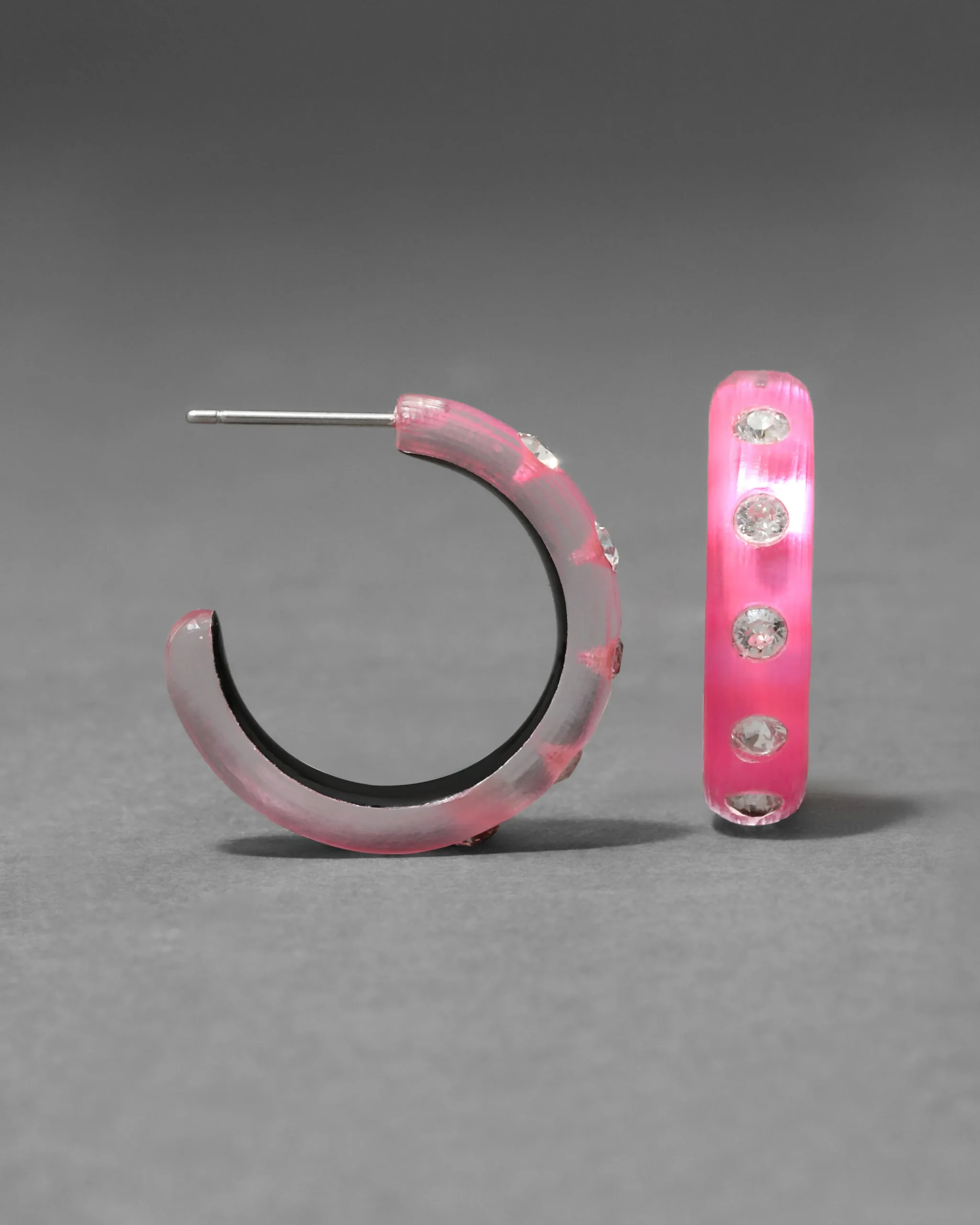 Lucite Crystal Hoop Earring- Neon Pink