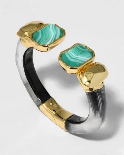 Lucite Green Agate Capped Hinge Bracelet- Black