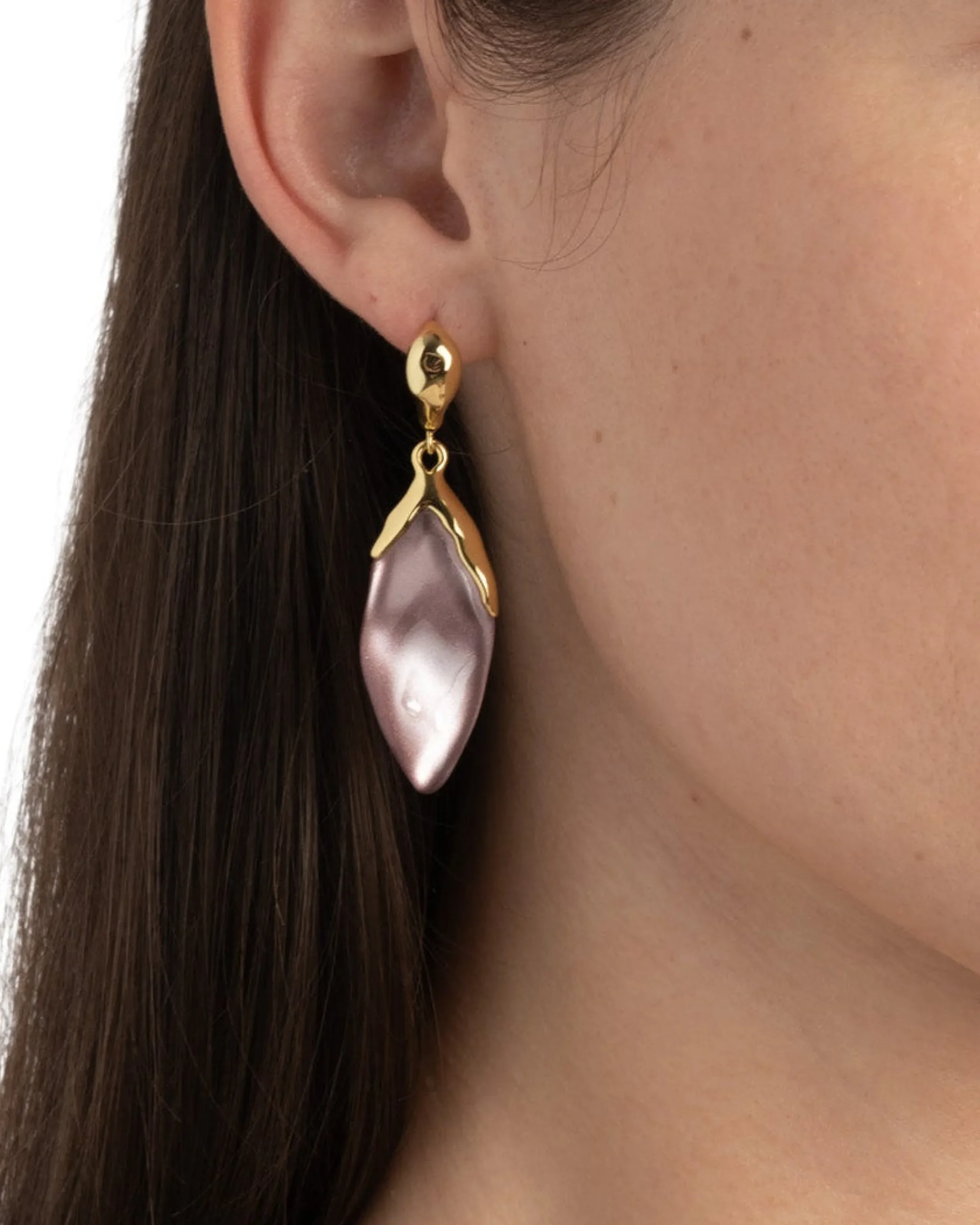 Lucite Petal Leverback Earring- Dusty Rose
