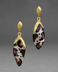 Lucite Petal Leverback Earring- Leopard