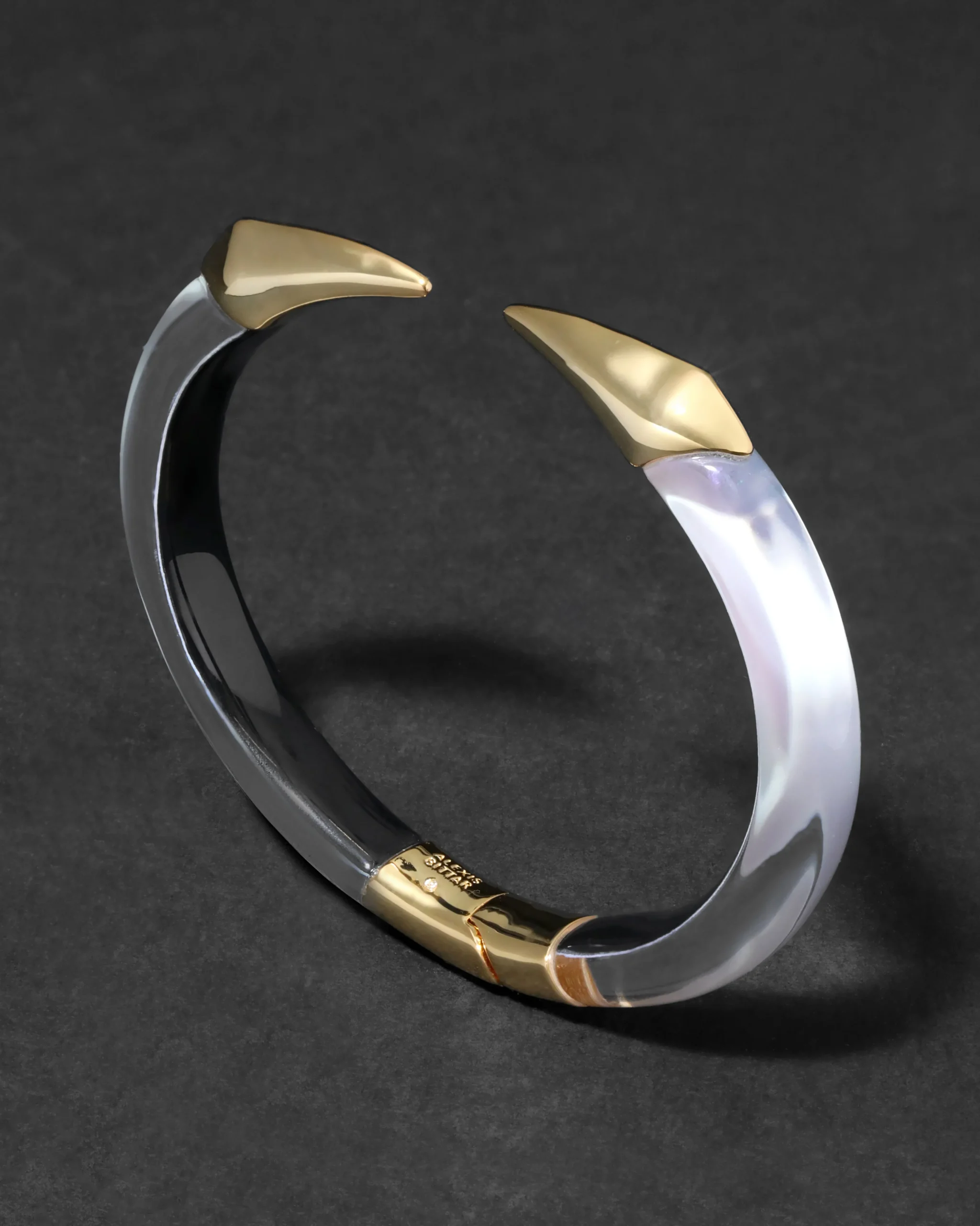 Mirrored Pyramid Brake Hinge Bracelet- White Opal